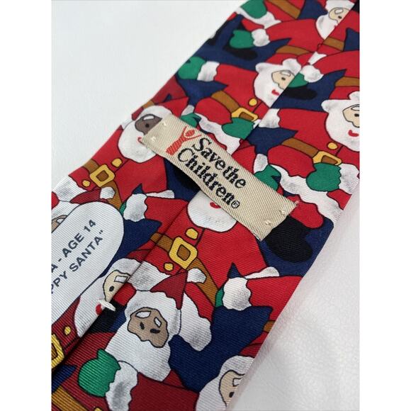 Save the Children Santa Claus Christmas Happy Santa 56” Red Silk Neck Tie - Picture 5 of 5